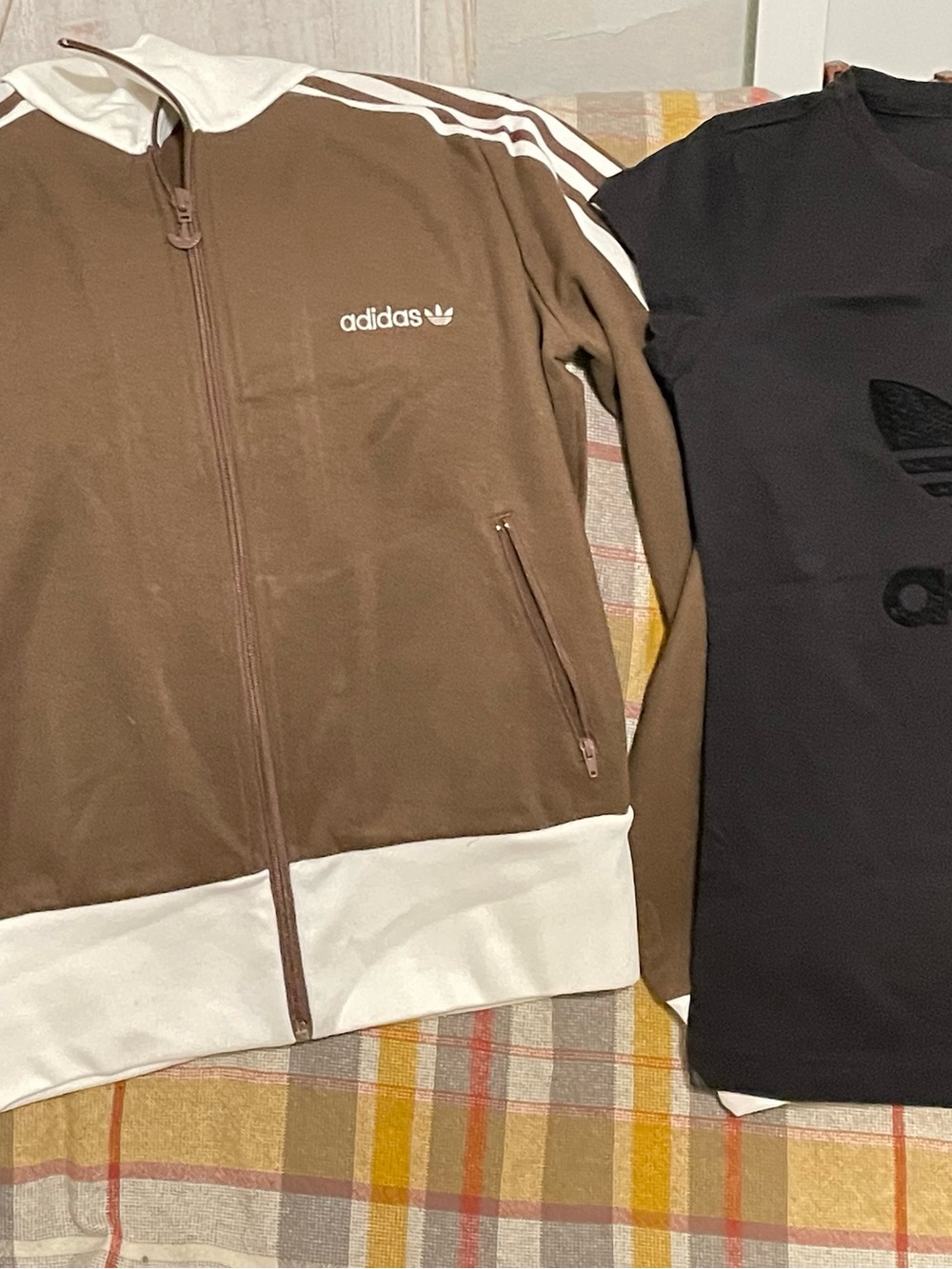 adidas Brown & Cream Zip-Front Track Jacket LOT with tee